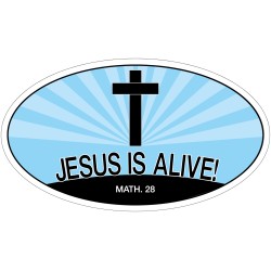 Jesus is alive - klistremerke ovalt 140x80 mm