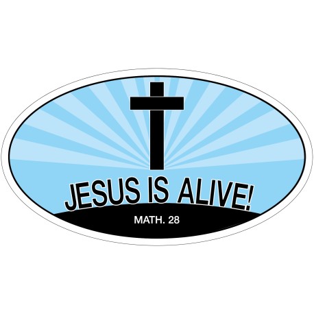 Jesus is alive - klistremerke ovalt 140x80 mm